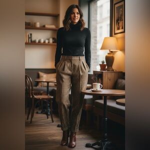 Vtg 80s JONES NEW YORK Herringbone 100% Worsted Wool Pleated Cuffed Pants Sz 14W